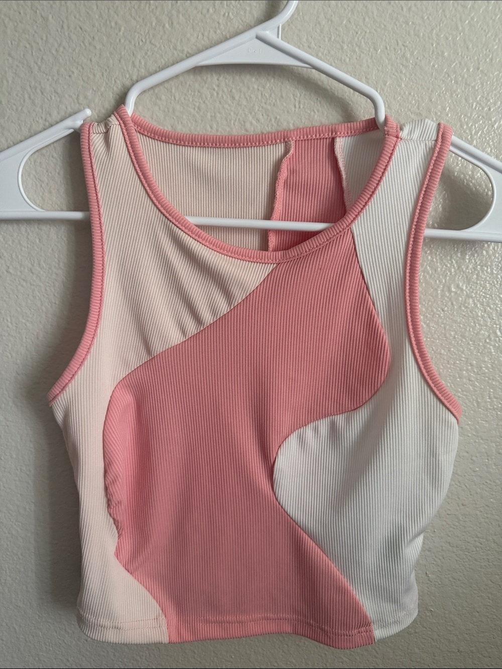 SHEIN White Ribbed Tank with Light Pink Trim